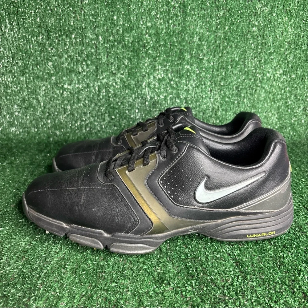 Nike Mens Lunarlon‎ Vintage Black Leather Golf Shoe Size 10 Wide 554684-001